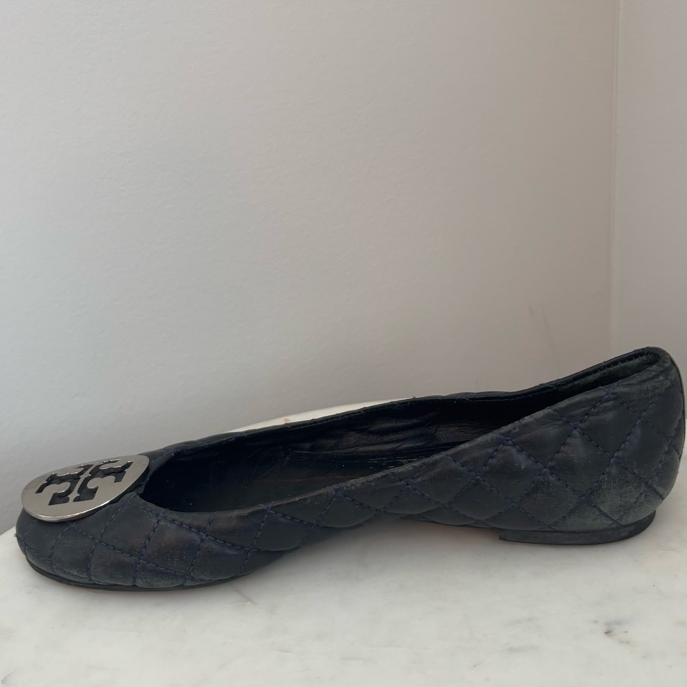 Tory Burch Black Quinn Quilted Round Toe Leather Ballet Flats Size 8 - Picture 6 of 10